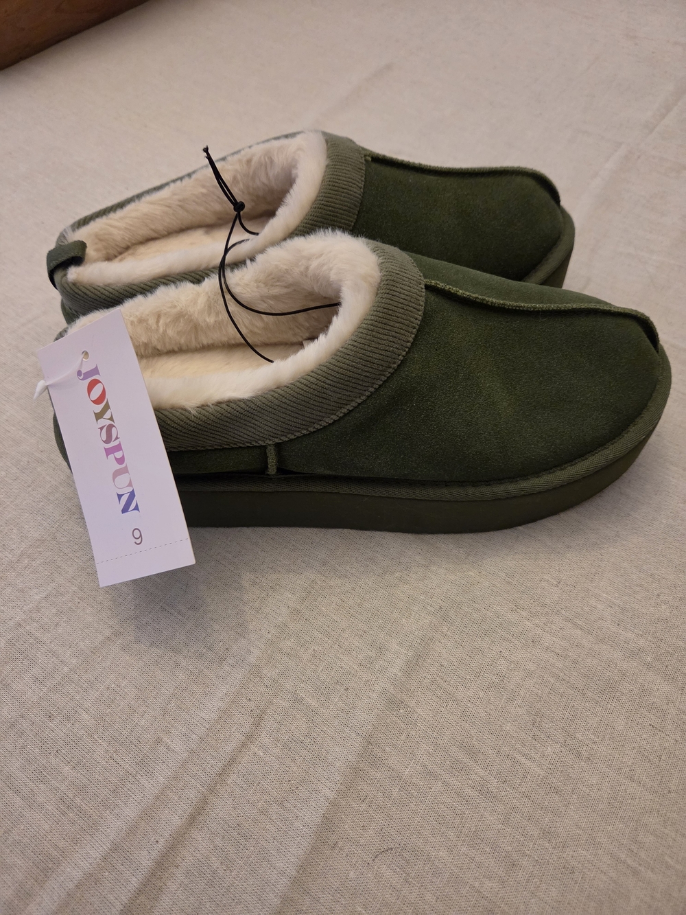 Joyspun Women's Olive Green Fleece-Lined Slip-On Shoes